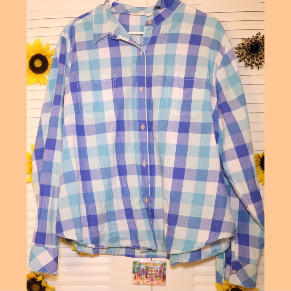 Blue and White Plaid Button Down
